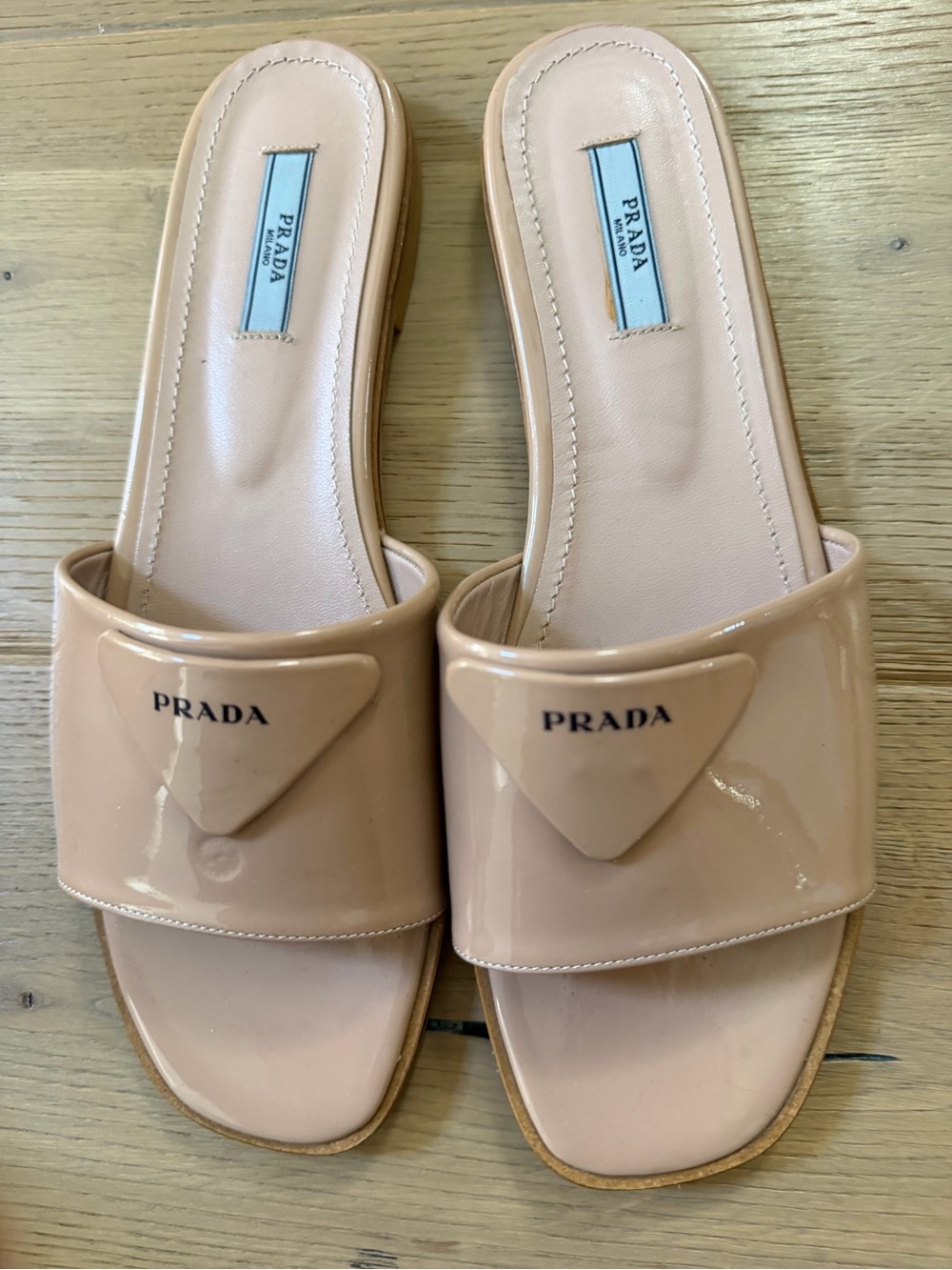 Prada Blush Patent Leather Slide Mules